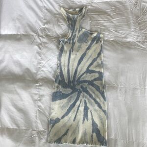 Asymmetrical neck tie dye ribbed knit mini dress